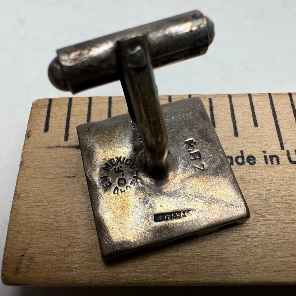 925 Sterling Silver Vintage RBZ Mexico Striped Square Cufflinks